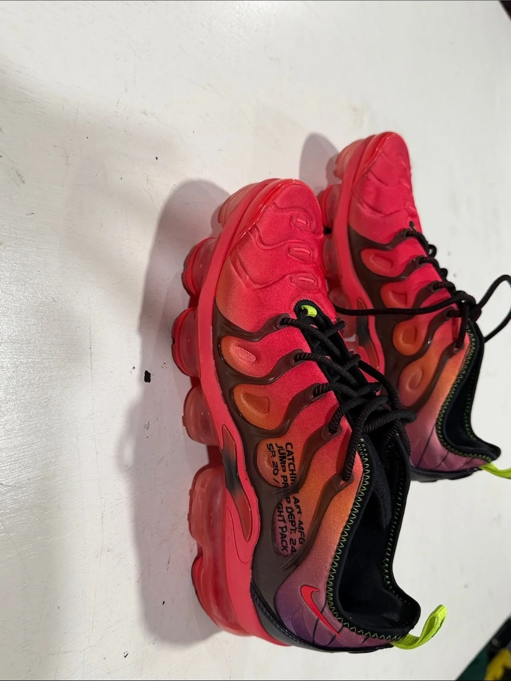 Nike Kids Sneakers in Red with Black and Neon Yellow Accents
